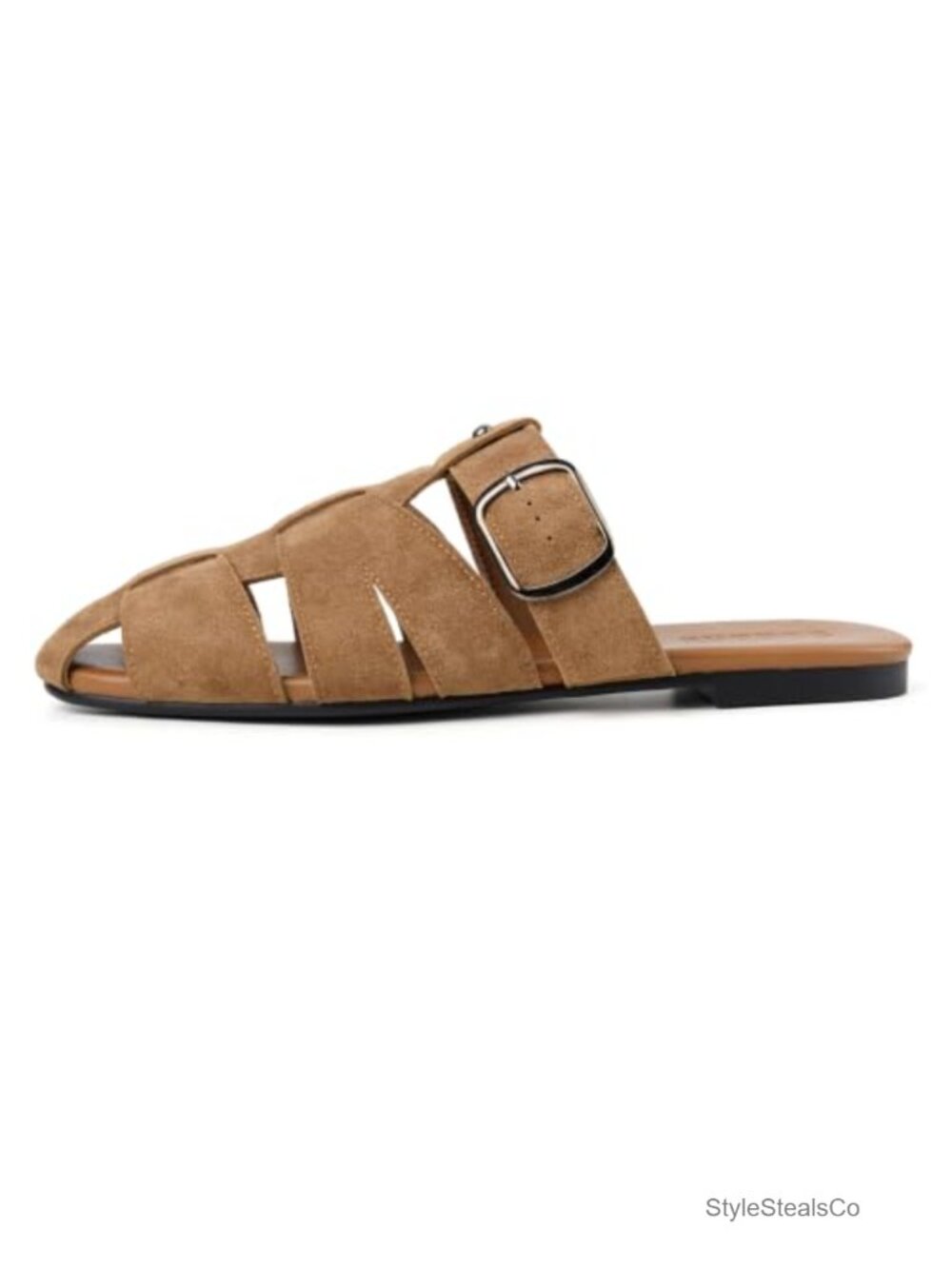 Woven T-Strap Fisherman Sandals Closed Toe Faux Suede Slip On Mules